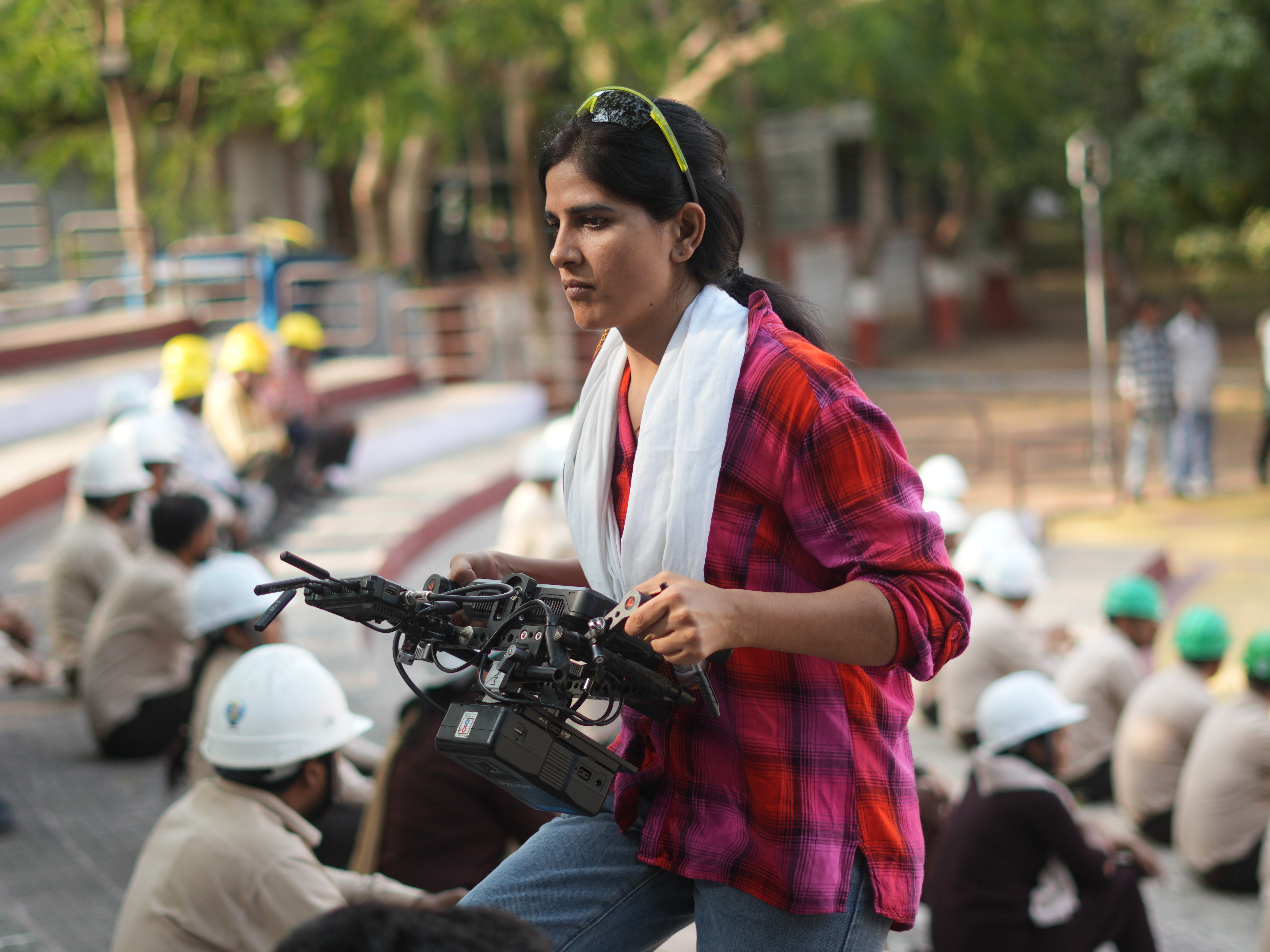 Camera operator with gimbal rig at the GHCL corporate film shoot